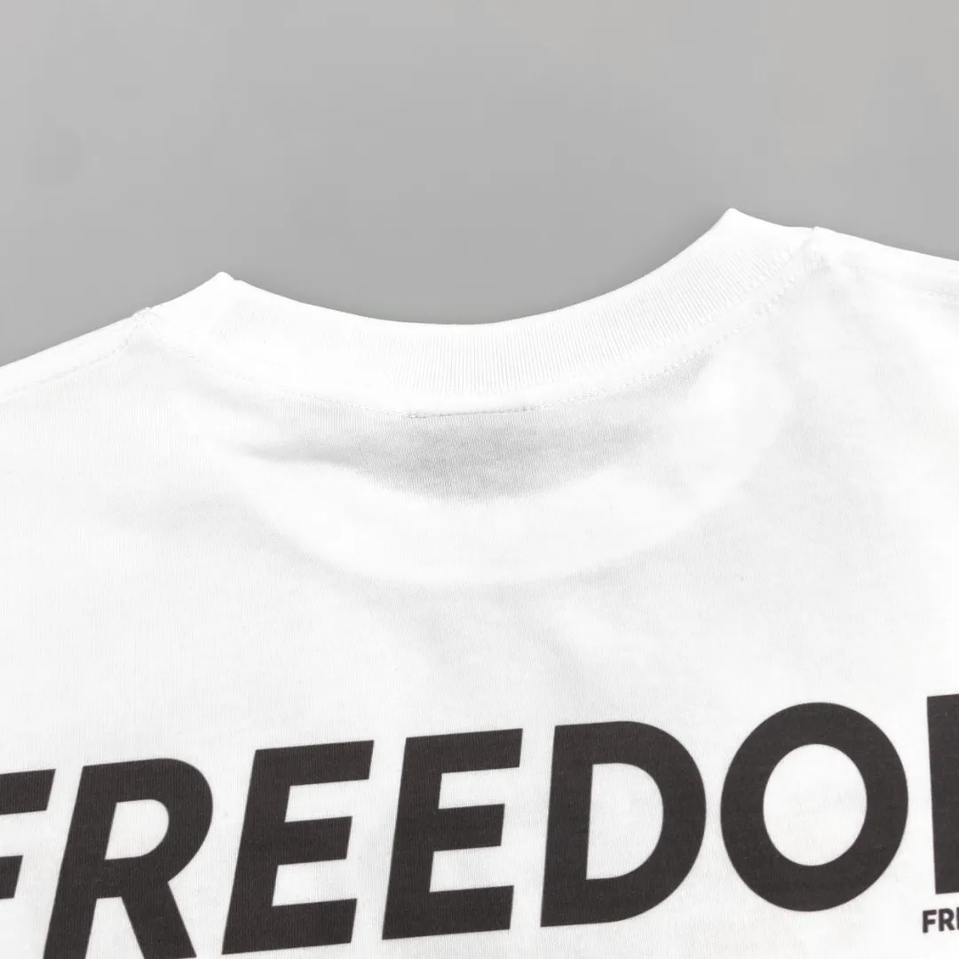 Saint Michael x FREEDOM tee space comic print distressed retro Vintage loose short-sleeved T-shirt with digital white ink direct injection, the fabric is breathable and the pattern is three-dimensional and clear. Fabric: Double yarn 240g Style number: S912 Size: S-M-L-XL Color: White Price: P110